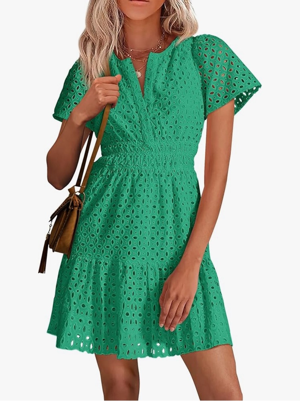 Kelly Green Eyelet High-Waisted A-Line Womens Dress Size Medium